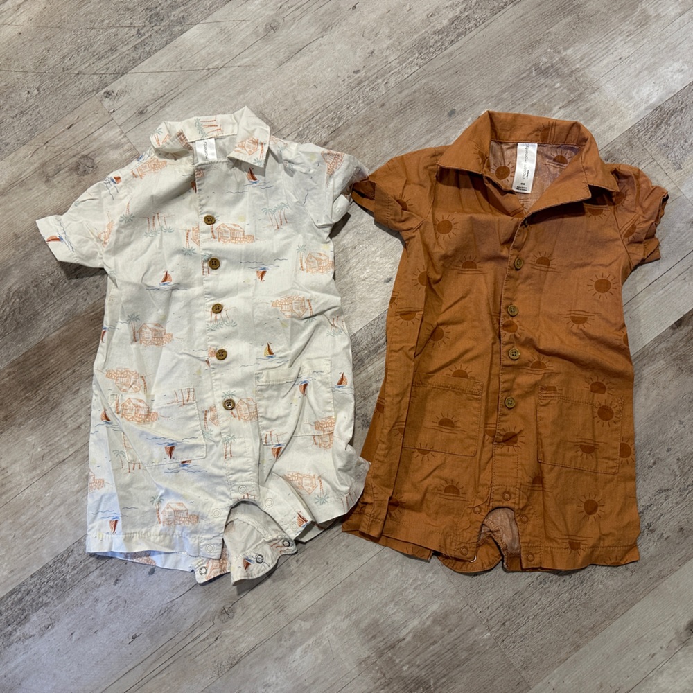 Baby Boy Printed Bodysuit Set - White and Brown
